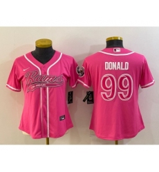 Women's Los Angeles Rams #99 Aaron Donald Pink With Patch Cool Base Stitched Baseball Jersey