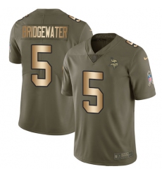 Men's Nike Minnesota Vikings #5 Teddy Bridgewater Limited Olive/Gold 2017 Salute to Service NFL Jersey