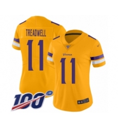 Women's Minnesota Vikings #11 Laquon Treadwell Limited Gold Inverted Legend 100th Season Football Jersey