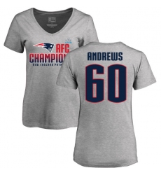 Women's Nike New England Patriots #60 David Andrews Heather Gray 2017 AFC Champions V-Neck T-Shirt