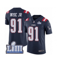 Men's Nike New England Patriots #91 Deatrich Wise Jr Limited Navy Blue Rush Vapor Untouchable Super Bowl LIII Bound NFL Jersey