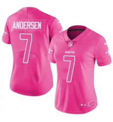 Women's Nike New Orleans Saints #7 Morten Andersen Limited Pink Rush Fashion NFL Jersey