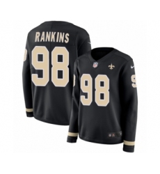 Women's Nike New Orleans Saints #98 Sheldon Rankins Limited Black Therma Long Sleeve NFL Jersey