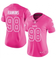 Women's Nike New Orleans Saints #98 Sheldon Rankins Limited Pink Rush Fashion NFL Jersey
