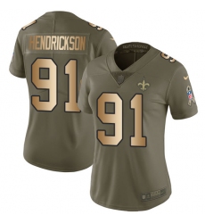 Women's Nike New Orleans Saints #91 Trey Hendrickson Limited Olive/Gold 2017 Salute to Service NFL Jersey