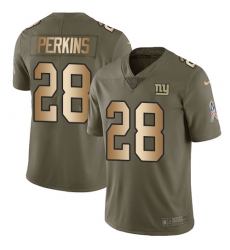 Youth Nike New York Giants #28 Paul Perkins Limited Olive/Gold 2017 Salute to Service NFL Jersey