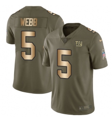 Youth Nike New York Giants #5 Davis Webb Limited Olive/Gold 2017 Salute to Service NFL Jersey