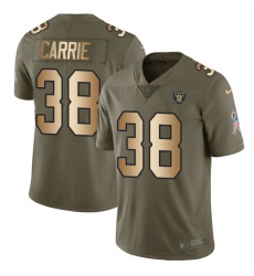 Youth Nike Oakland Raiders #38 T.J. Carrie Limited Olive/Gold 2017 Salute to Service NFL Jersey