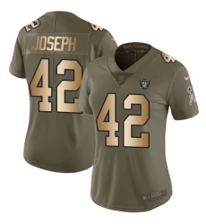 Women's Nike Oakland Raiders #42 Karl Joseph Limited Olive/Gold 2017 Salute to Service NFL Jersey