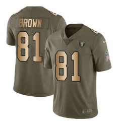 Men's Nike Oakland Raiders #81 Tim Brown Limited Olive/Gold 2017 Salute to Service NFL Jersey