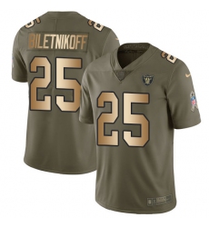 Men's Nike Oakland Raiders #25 Fred Biletnikoff Limited Olive/Gold 2017 Salute to Service NFL Jersey