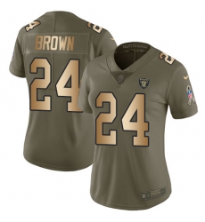 Women's Nike Oakland Raiders #24 Willie Brown Limited Olive/Gold 2017 Salute to Service NFL Jersey