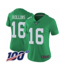 Women's Philadelphia Eagles #16 Mack Hollins Limited Green Rush Vapor Untouchable 100th Season Football Jersey