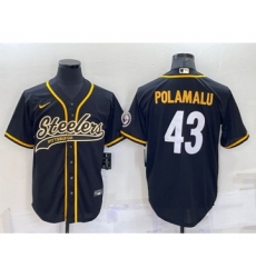 Men's Pittsburgh Steelers #43 Troy Polamalu Black With Patch Cool Base Stitched Baseball Jersey