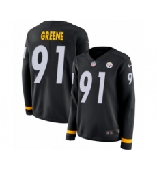 Women's Nike Pittsburgh Steelers #91 Kevin Greene Limited Black Therma Long Sleeve NFL Jersey