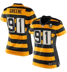 Women's Nike Pittsburgh Steelers #91 Kevin Greene Limited Yellow/Black Alternate 80TH Anniversary Throwback NFL Jersey