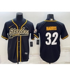 Men's Pittsburgh Steelers #32 Franco Harris Black With Patch Cool Base Stitched Baseball Jersey