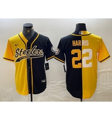 Men's Pittsburgh Steelers #32 Franco Harris Yellow Black Split With Cool Base Stitched Baseball Jersey