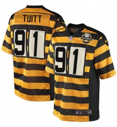 Men's Nike Pittsburgh Steelers #91 Stephon Tuitt Game Yellow/Black Alternate 80TH Anniversary Throwback NFL Jersey