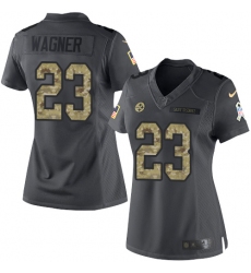 Women's Nike Pittsburgh Steelers #23 Mike Wagner Limited Black 2016 Salute to Service NFL Jersey