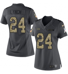 Women's Nike Seattle Seahawks #24 Marshawn Lynch Limited Black 2016 Salute to Service NFL Jersey