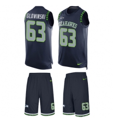 Men's Nike Seattle Seahawks #63 Mark Glowinski Limited Steel Blue Tank Top Suit NFL Jersey