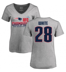 Women's Nike New England Patriots #28 James White Heather Gray 2017 AFC Champions V-Neck T-Shirt