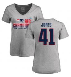 Women's Nike New England Patriots #41 Cyrus Jones Heather Gray 2017 AFC Champions V-Neck T-Shirt