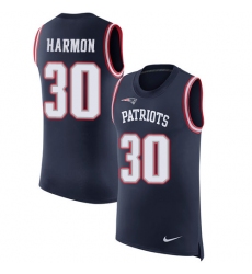 Men's Nike New England Patriots #30 Duron Harmon Limited Navy Blue Rush Player Name & Number Tank Top NFL Jersey