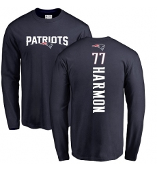 NFL Nike New England Patriots #21 Duron Harmon Navy Blue Backer Long Sleeve T-Shirt