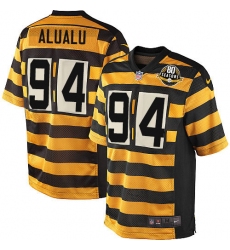 Men's Nike Pittsburgh Steelers #94 Tyson Alualu Elite Yellow/Black Alternate 80TH Anniversary Throwback NFL Jersey