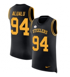 Men's Nike Pittsburgh Steelers #94 Tyson Alualu Limited Black Rush Player Name & Number Tank Top NFL Jersey