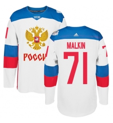 Men's Adidas Team Russia #71 Evgeni Malkin Premier White Home 2016 World Cup of Hockey Jersey