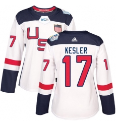 Women's Adidas Team USA #17 Ryan Kesler Authentic White Home 2016 World Cup Hockey Jersey