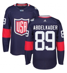 Men's Adidas Team USA #89 Justin Abdelkader Premier Navy Blue Away 2016 World Cup Ice Hockey Jersey