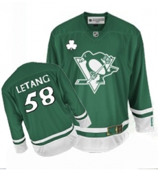 Men's Reebok Pittsburgh Penguins #58 Kris Letang Authentic Green St Patty's Day NHL Jersey
