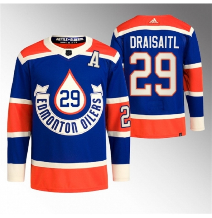 Men's Edmonton Oilers #29 Leon Draisaitl 2023 Royal Heritage Classic Primegreen Stitched Jersey