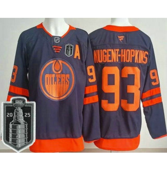 Men's Edmonton Oilers #93 Ryan Nugent Hopkins Navy 2025 Stanley Cup Final Authentic Jersey