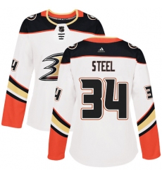 Women's Adidas Anaheim Ducks #34 Sam Steel Authentic White Away NHL Jersey