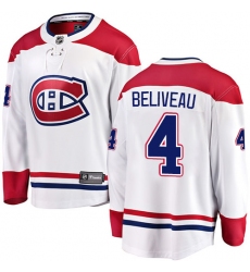 Youth Montreal Canadiens #4 Jean Beliveau Authentic White Away Fanatics Branded Breakaway NHL Jersey