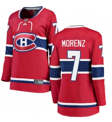 Women's Montreal Canadiens #7 Howie Morenz Authentic Red Home Fanatics Branded Breakaway NHL Jersey