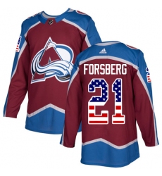 Youth Adidas Colorado Avalanche #21 Peter Forsberg Authentic Burgundy Red USA Flag Fashion NHL Jersey