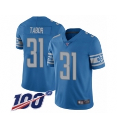 Men's Detroit Lions #31 Teez Tabor Blue Team Color Vapor Untouchable Limited Player 100th Season Football Jersey