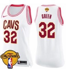 Women's Nike Cleveland Cavaliers #32 Jeff Green Swingman White/Pink Fashion 2018 NBA Finals Bound NBA Jersey