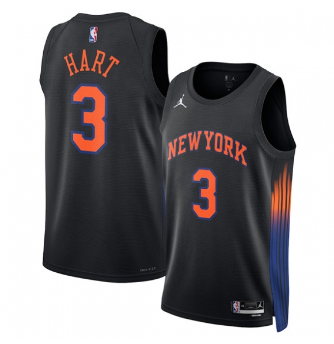 Men's New Yok Knicks #3 Josh Hart Black 2025 Statement Edition Stitched Basketball Jersey