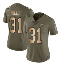 Women's Nike Philadelphia Eagles #31 Jalen Mills Limited Olive/Gold 2017 Salute to Service NFL Jersey