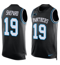 Men's Nike Carolina Panthers #19 Russell Shepard Elite Black Player Name & Number Tank Top NFL Jersey