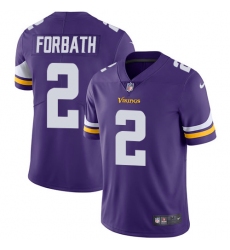 Youth Nike Minnesota Vikings #2 Kai Forbath Purple Team Color Vapor Untouchable Limited Player NFL Jersey