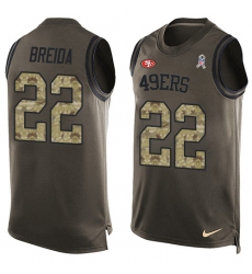 Men's Nike San Francisco 49ers #22 Matt Breida Limited Green Salute to Service Tank Top NFL Jersey