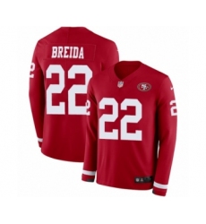Men's Nike San Francisco 49ers #22 Matt Breida Limited Red Therma Long Sleeve NFL Jersey